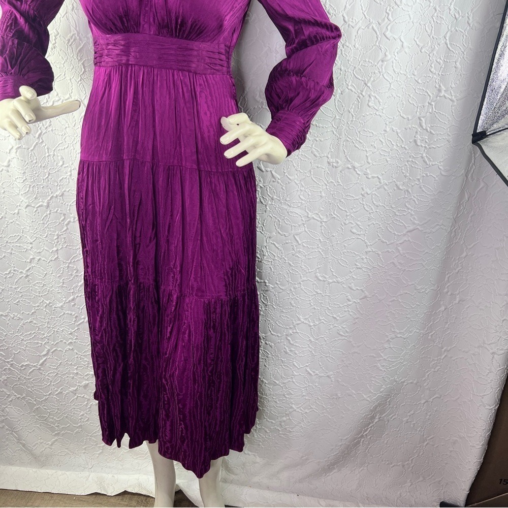 Sabina Musayev Ray Satin Jacquard Tiered Midi Dress Purple S - Picture 7 of 10